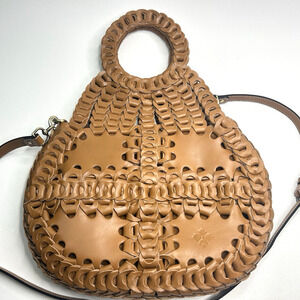 PATRICIA NASH Pisticci Chainlink Flapover Leather Crossbody Bag Hazelnut NWT$349